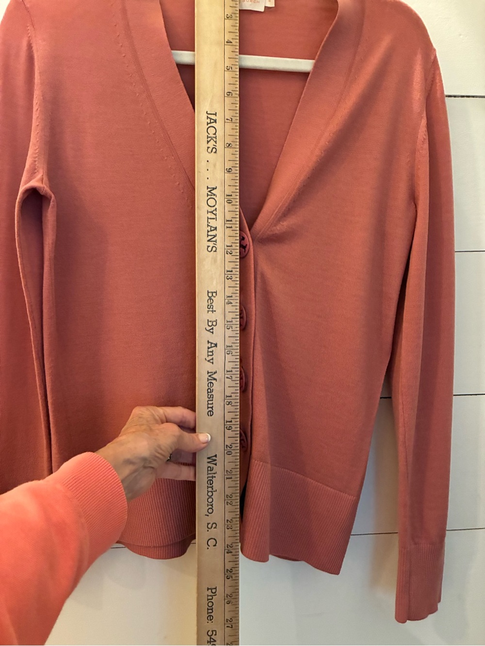 Tory Burch 100% Merino Wool V Neck Logo Button Cardigan M - Picture 10 of 11